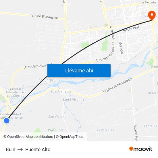 Buin to Puente Alto map