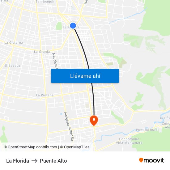 La Florida to Puente Alto map
