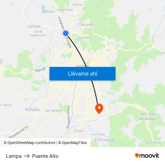 Lampa to Puente Alto map