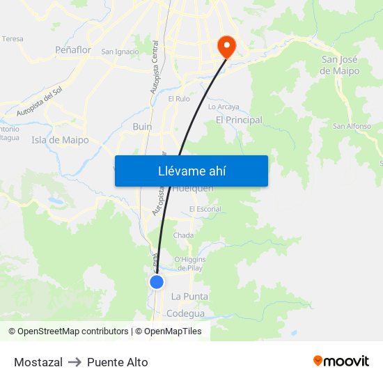 Mostazal to Puente Alto map