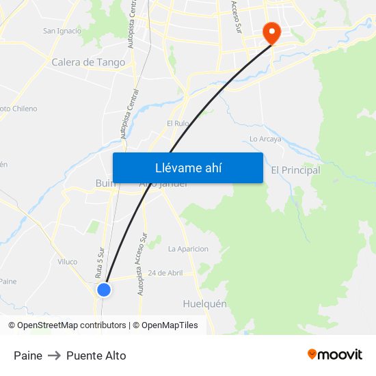 Paine to Puente Alto map