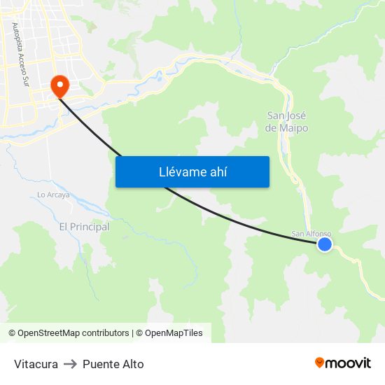 Vitacura to Puente Alto map