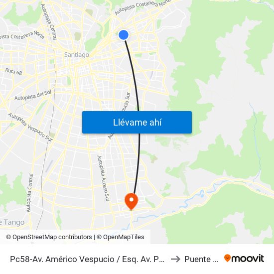 Pc58-Av. Américo Vespucio / Esq. Av. Pdte. Riesco to Puente Alto map