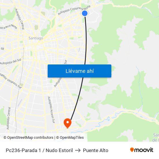 Pc236-Parada 1 / Nudo Estoril to Puente Alto map