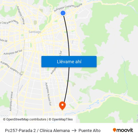 Pc257-Parada 2 / Clínica Alemana to Puente Alto map