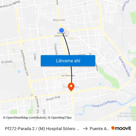 Pf272-Parada 2 / (M) Hospital Sótero Del Río to Puente Alto map