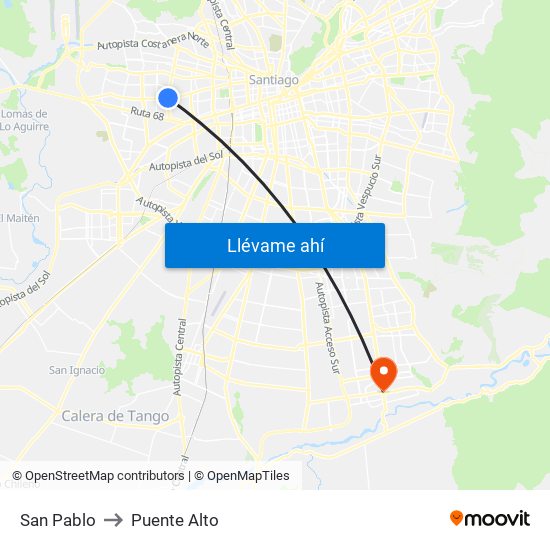 San Pablo to Puente Alto map