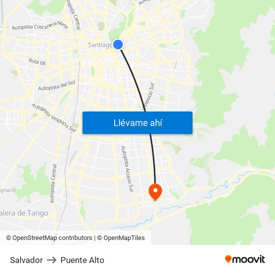 Salvador to Puente Alto map