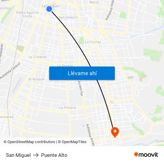 San Miguel to Puente Alto map