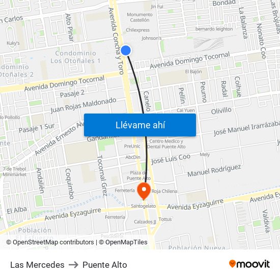 Las Mercedes to Puente Alto map