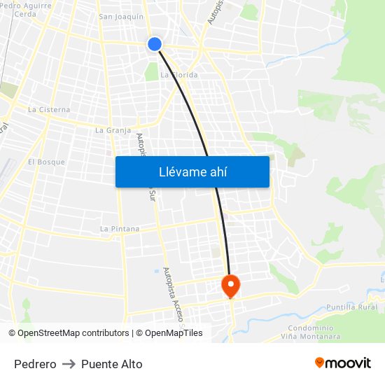 Pedrero to Puente Alto map