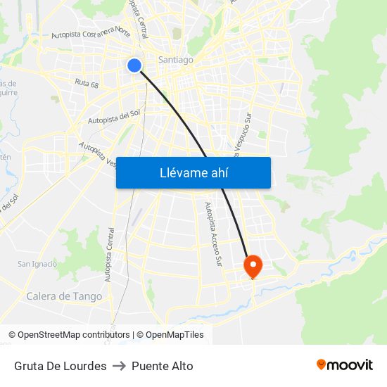Gruta De Lourdes to Puente Alto map