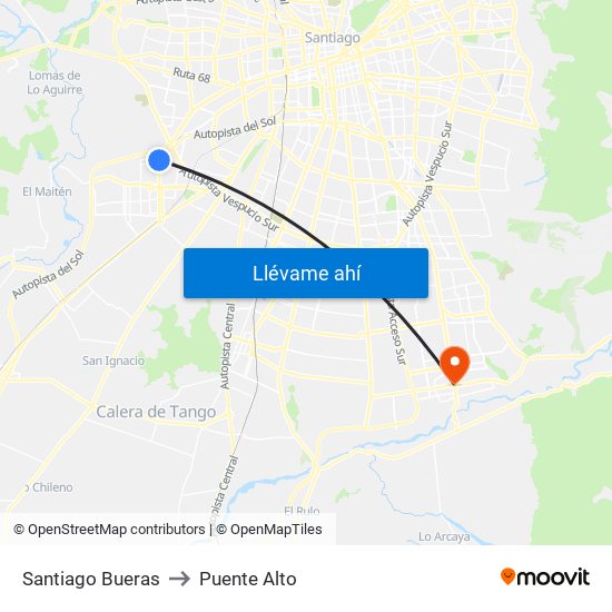 Santiago Bueras to Puente Alto map