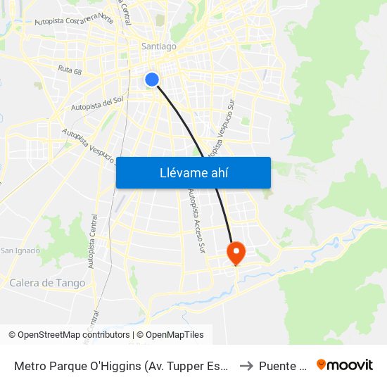 Metro Parque O'Higgins (Av. Tupper Esq. Av. Viel) to Puente Alto map