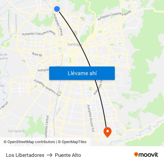 Los Libertadores to Puente Alto map