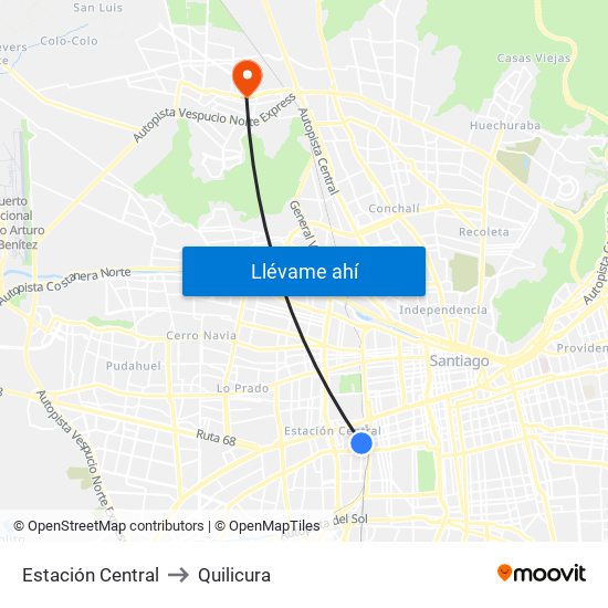 Estación Central to Quilicura map