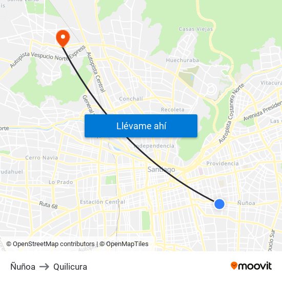 Ñuñoa to Quilicura map