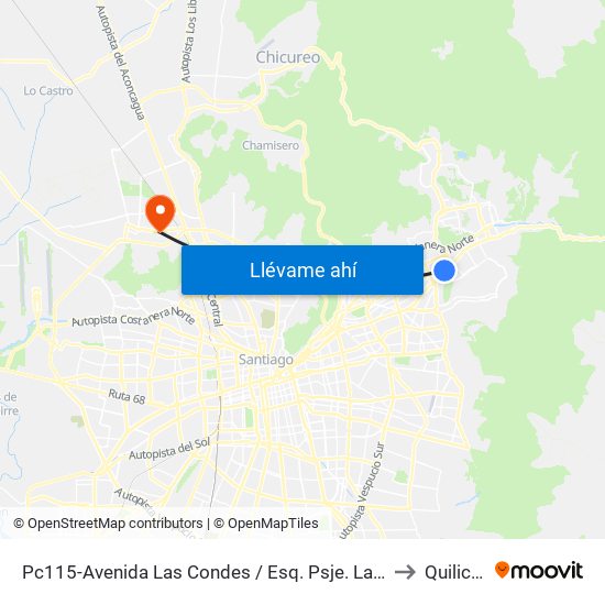 Pc115-Avenida Las Condes / Esq. Psje. Las Condes to Quilicura map