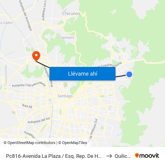 Pc816-Avenida La Plaza / Esq. Rep. De Hondura to Quilicura map