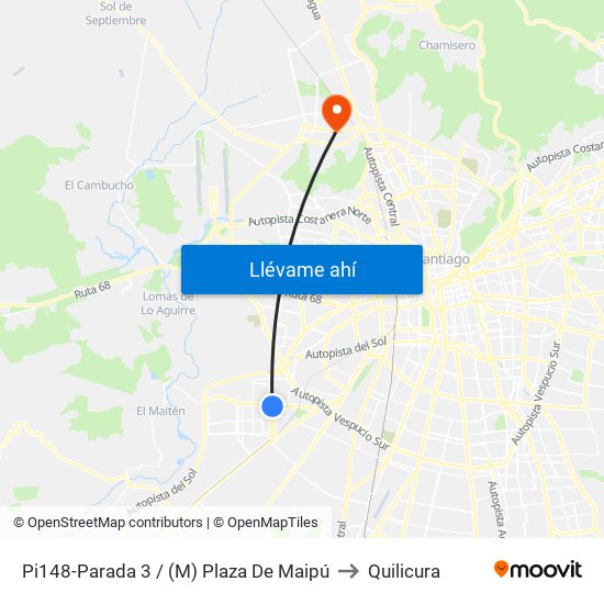 Pi148-Parada 3 / (M) Plaza De Maipú to Quilicura map