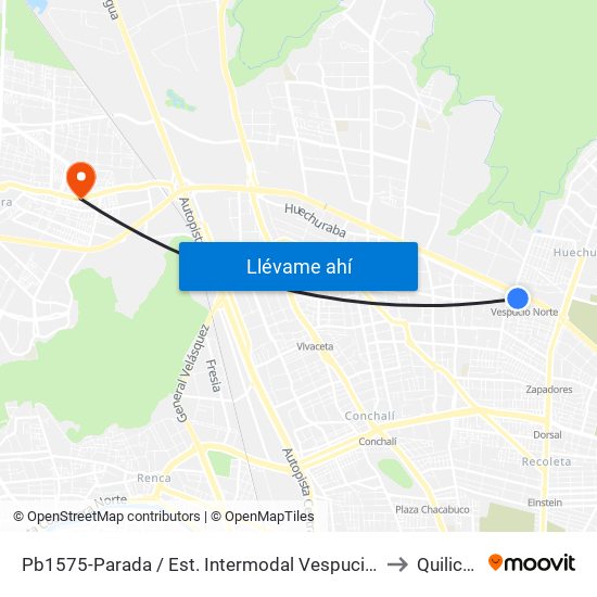Pb1575-Parada / Est. Intermodal Vespucio Norte to Quilicura map