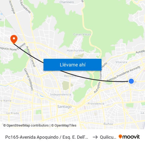 Pc165-Avenida Apoquindo / Esq. E. Dell'Orto to Quilicura map