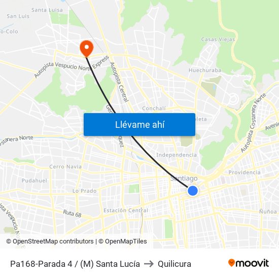 Pa168-Parada 4 / (M) Santa Lucía to Quilicura map