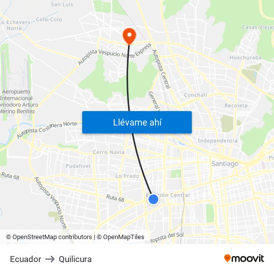 Ecuador to Quilicura map