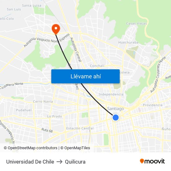 Universidad De Chile to Quilicura map