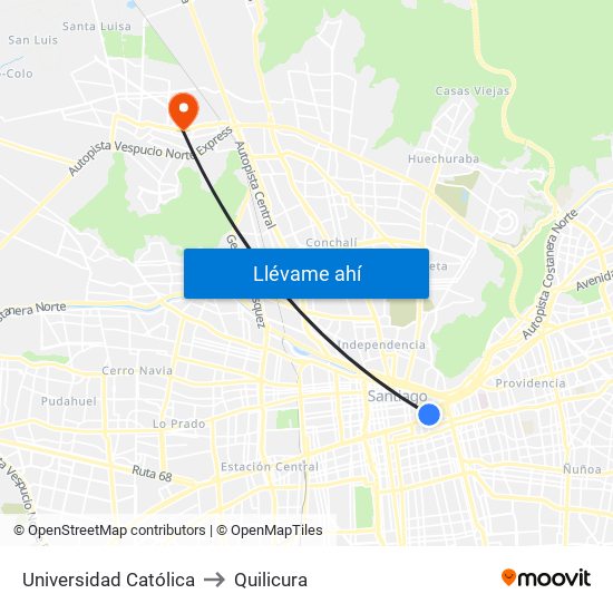 Universidad Católica to Quilicura map