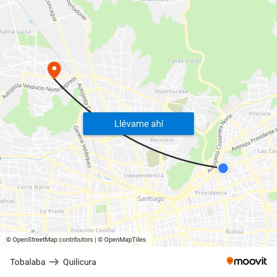 Tobalaba to Quilicura map