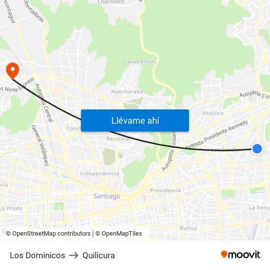 Los Dominicos to Quilicura map