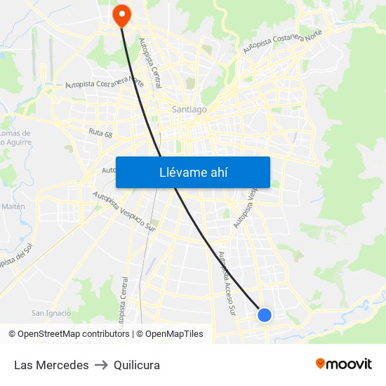 Las Mercedes to Quilicura map