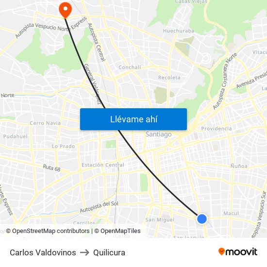Carlos Valdovinos to Quilicura map