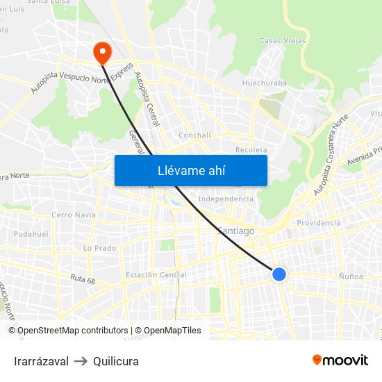 Irarrázaval to Quilicura map