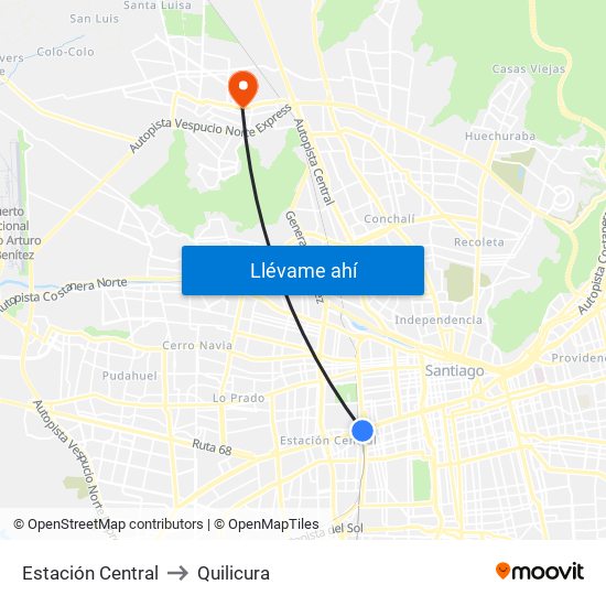 Estación Central to Quilicura map