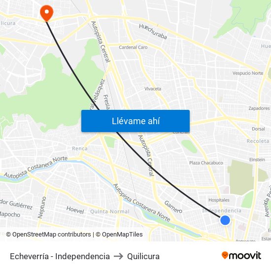 Echeverría - Independencia to Quilicura map