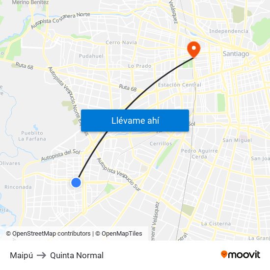 Maipú to Quinta Normal map
