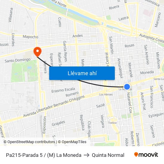 Pa215-Parada 5 / (M) La Moneda to Quinta Normal map