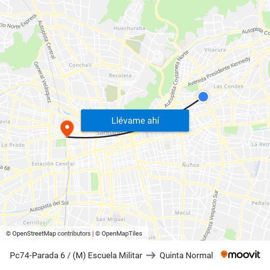 Pc74-Parada 6 / (M) Escuela Militar to Quinta Normal map