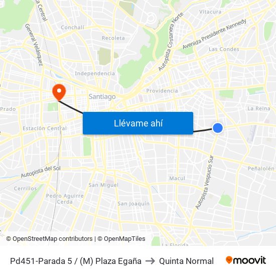 Pd451-Parada 5 / (M) Plaza Egaña to Quinta Normal map