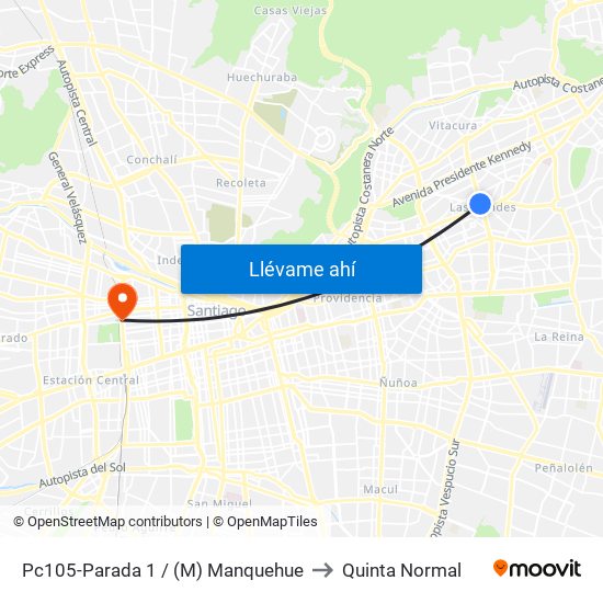 Pc105-Parada 1 / (M) Manquehue to Quinta Normal map