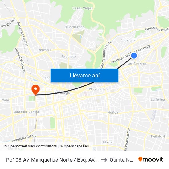 Pc103-Av. Manquehue Norte / Esq. Av. Pdte. Riesco to Quinta Normal map