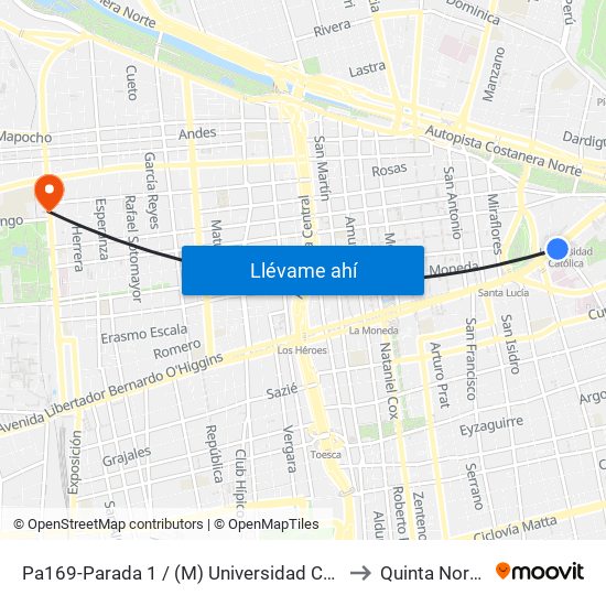 Pa169-Parada 1 / (M) Universidad Católica to Quinta Normal map