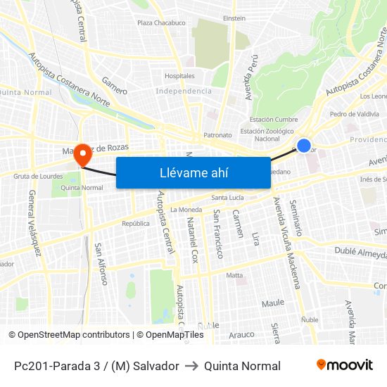 Pc201-Parada 3 / (M) Salvador to Quinta Normal map