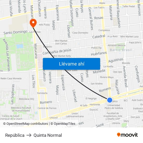 República to Quinta Normal map
