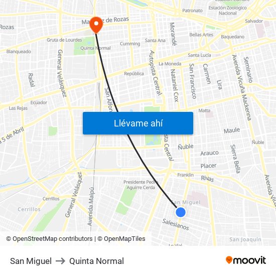 San Miguel to Quinta Normal map