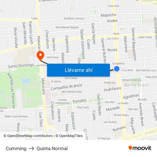 Cumming to Quinta Normal map