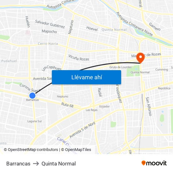Barrancas to Quinta Normal map
