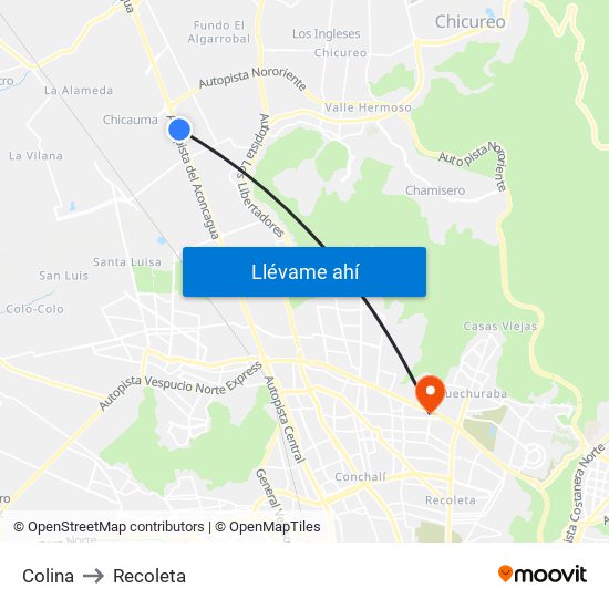 Colina to Recoleta map